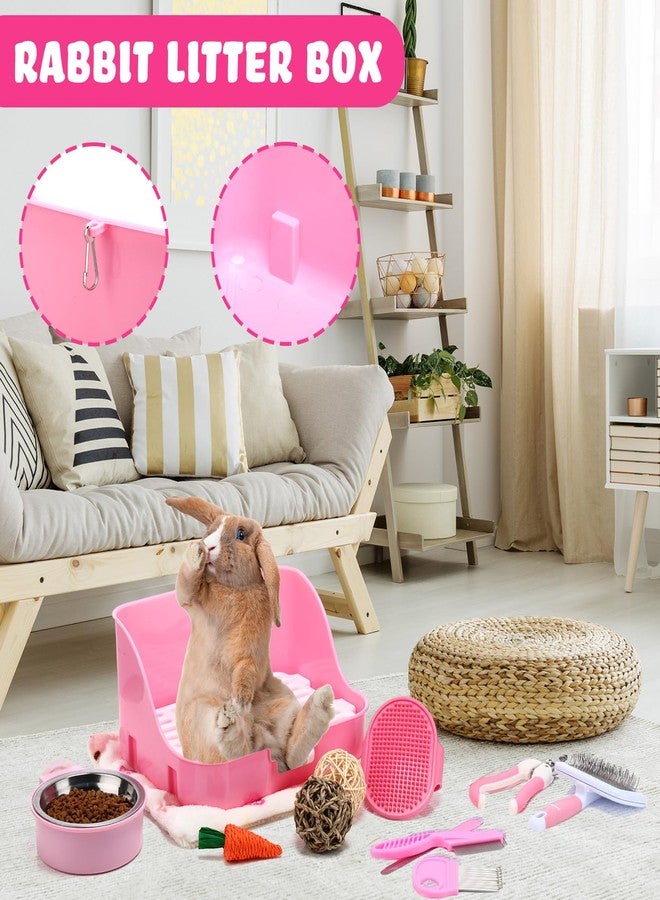 Reallnaive 15 Pcs Rabbit Starter Kit Small Rabbit Litter Box Christmas Girls Gift Animal Grooming Kit Bunny Toys Bowl Blankets with Cleaning Set for Guinea Pig Accessories(Pink) - Image 5